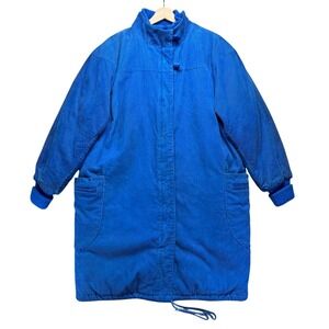 Vintage Blue Corduroy Quilted Lined Long Jacket Coat New Orleans 14 Saints